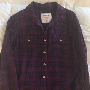 Mossimo Purple and Black Plaid Button Up Flannel